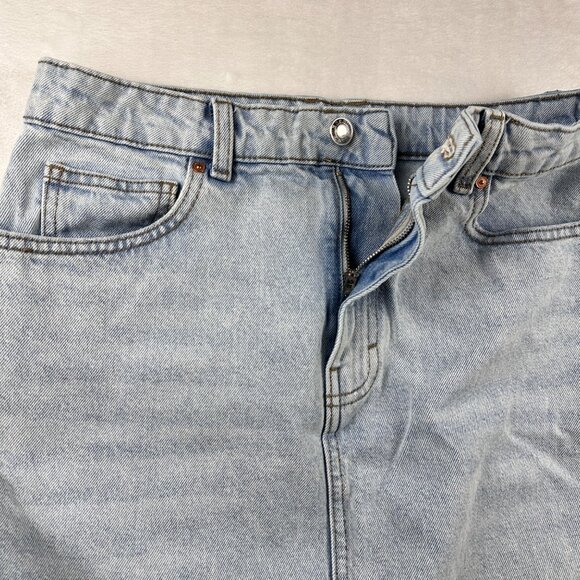 Mango MNG Womens Light Wash Denim Maxi Skirt S-Front Slit High Waist Jean Skirt - Picture 9 of 10